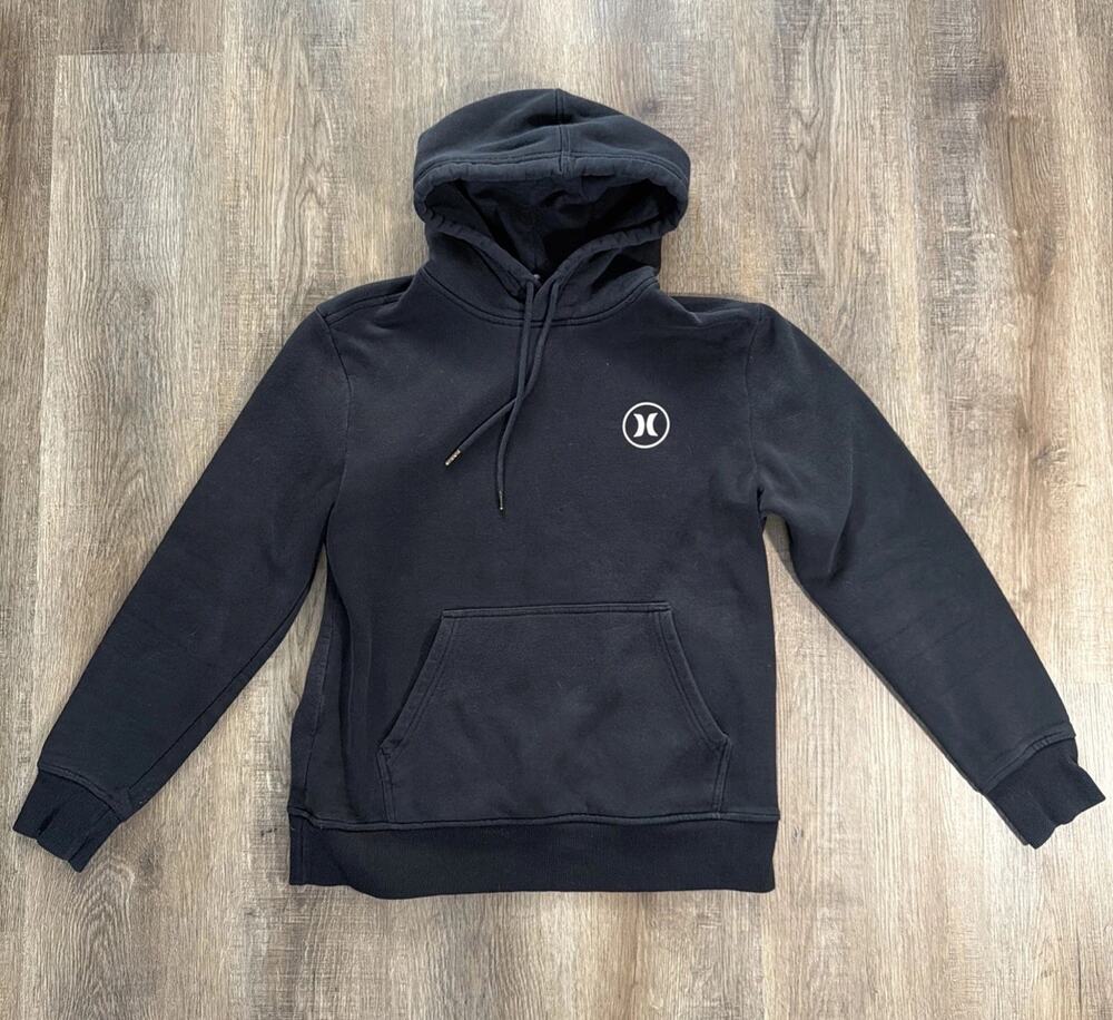 Y2K Hurley Sz M Black Pullover Hoodie Skater Surf Grunge Streetwear Embroidered